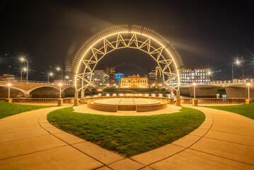 Wall Mural - Des Moines Iowa skyline in USA at night