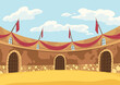 Gladiator fighting. Empty battle arena. Ancient history combat show for audience. isolated illustration