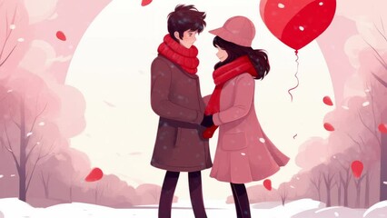 Wall Mural - Cute loving couple , hello winter. valentine love woman and man winter