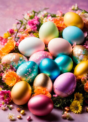  Beautiful Easter eggs for the holiday. Selective focus.