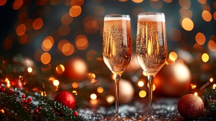 Sticker - Glasses with champagne against holiday lights