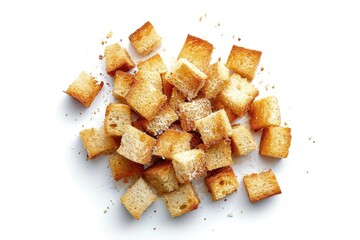 Canvas Print - Cheesy homemade croutons on white background top view