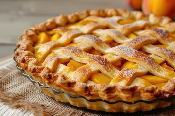 Sticker - Close up photo of homemade peach pie for advertising confectionery products