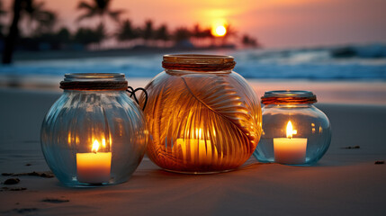 Sticker - candles in jars in the sunset created with Generative AI technology 