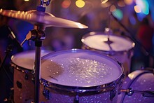 Close Up View Of Crash And Hi Hat On Drum Kit At Rock Concert