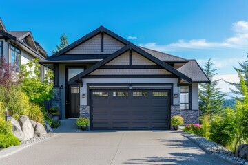 Garage door with a driveway in front.