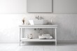 White washstand with white plastic background. Mockup