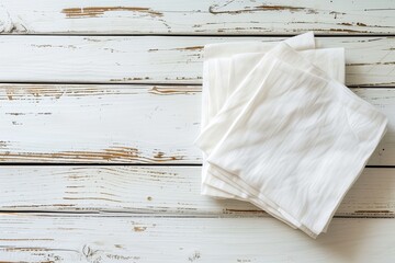 Poster - Empty napkin template on white wooden table with unique horizontal perspectives