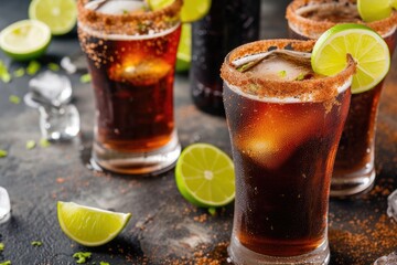 Poster - Mexican cocktail Michelada made with dark beer and lime juice