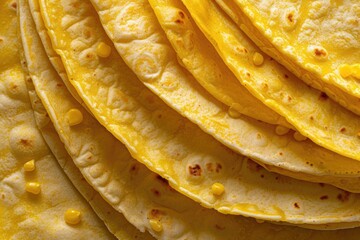Wall Mural - Perfectly golden baked white corn tortilla close up view