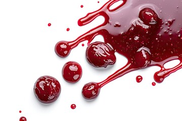 Wall Mural - Red berry jam and sauce stains isolated on white