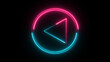 Video, audio neon play icon, vector illustration. Vibrant colors, laser show. 3d rendering and  glowing play button. Press to play. Start button.