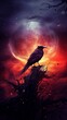 Mystic Raven Under a Crimson Moon