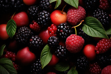 Wall Mural - Fresh Raspberry and Berries: A Vibrant Symphony of Juicy, Ripe, and Sweet Summer Fruits on a Wholesome Organic Background