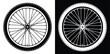 Bicycle wheel on white and black background. Set of vector monochrome elements for design