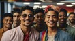 Group of happy diverse inclusive multiethnic lgbt people in office background from Generative AI