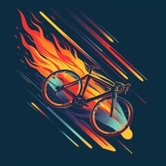 Wall Mural - T-shirt design featuring representation of a flaming bike race