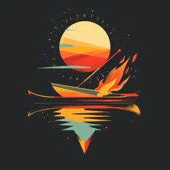 Wall Mural - T-shirt design featuring representation of a flaming rowing