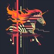 T-shirt design featuring representation of a flaming racing zebra