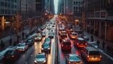 Fototapeta Miasta - Winter Evening Traffic in City