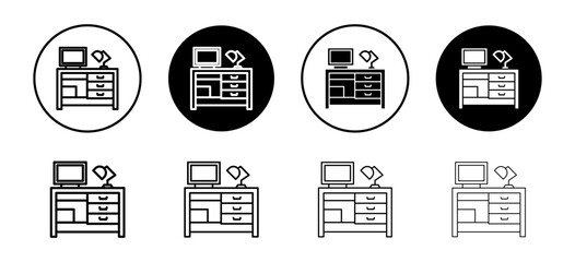 Poster - Study table vector icon set collection. Study table Outline flat Icon.