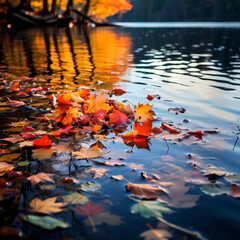 Wall Mural - Colorful autumn leaves reflected in a lake.