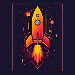 Wall Mural - T-shirt design featuring representation of a flaming rocket