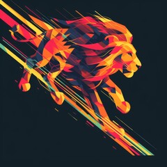 Wall Mural - T-shirt design featuring representation of a flaming racing lion