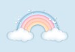 3d baby shower, rainbow with clouds for kids design in pastel colors. Cute illustration in realistic style.