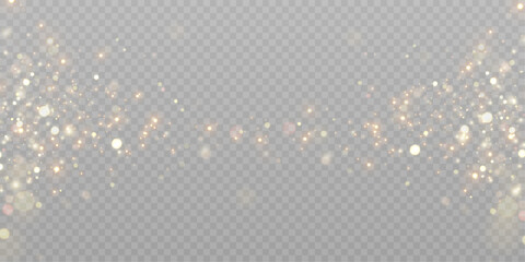 Aufkleber - Abstract magical light dust effect with golden bokeh highlights on a transparent background. Christmas lights. Glowing flying dust. Vector illustration