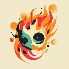 Sticker - T-shirt design featuring representation of a flaming shy face