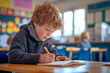 © Andrii  - Elementary Schoolboy Captured in Classroom Creativity