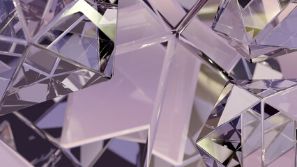 Poster - Modern background with a polygonal crystal form. A 3D abstraction of the geometric jewelry surface. Background scenes with pink gold reflection crystals.