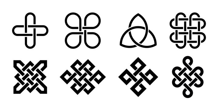 Celtic knot vector icons. Celtic elements. Celtic trinity knots collection. Endless knot symbols