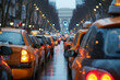 Orange Taxi Cabs Line Up on Rain-Slicked French Streets During Strike