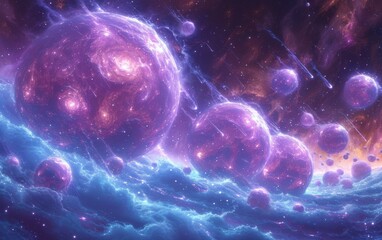 Wall Mural - Fantasy space planets sky with beautiful stars and galaxies.