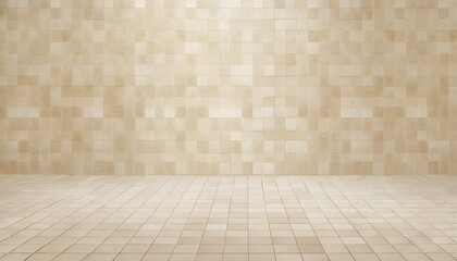Wall Mural - cream light ceramic wall chequered and floor tiles mosaic background in bathroom