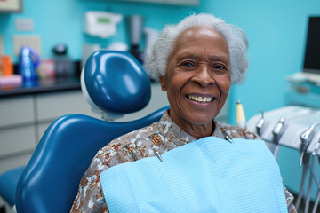 Wall Mural - Satisfied African American senior woman at dentist's office looking at camera