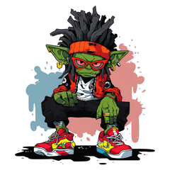 Wall Mural - Orc hiphop monster design. Troll hiphop monster cartoon generative ai png