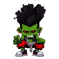 Wall Mural - Orc hiphop monster design. Troll hiphop monster cartoon generative ai png