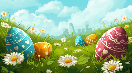 Wall Mural - cartoon style easter festival