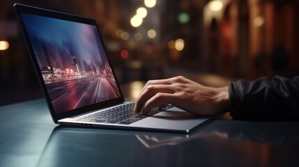 Poster - a person typing on laptop, close up of persons' hands typing