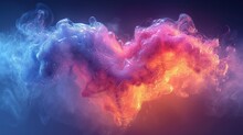  A Colorful Cloud Of Smoke In The Shape Of A Heart On A Blue And Pink Background With A Red And Orange Smoke Trail In The Center Of The Shape Of A Heart.