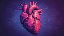  A Painting Of A Human Heart On A Blue And Purple Background With Splatters Of Paint On The Left Side Of The Heart And The Right Side Of The Heart.
