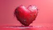  a red heart on a pink background with water splashing out of the bottom of the heart and the bottom of the heart on the right side of the image.