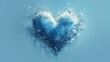  a blue heart shaped object floating in the air with water splashing out of it's sides and around it's sides, on a light blue background.