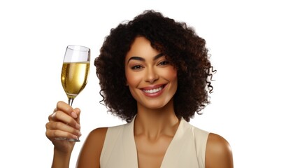 Aufkleber - A woman is holding up a glass of wine. This picture can be used to depict relaxation, celebrations, or social gatherings