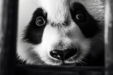 Poster - A black and white photo of a panda bear. Suitable for nature and wildlife-related projects