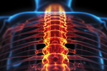 Poster - A detailed image of the back of a man's skeleton with a spine that glows. Perfect for medical illustrations or educational materials