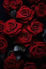 Poster - A bunch of red roses sitting next to each other. Can be used for various occasions and events